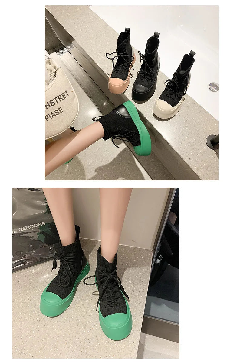 Punky Lace Up Thick Rubber Motorcycle Ankle High Shoes My She Shop
