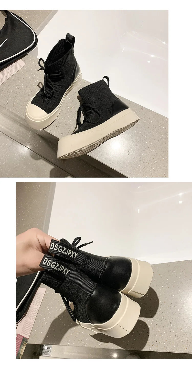 Punky Lace Up Thick Rubber Motorcycle Ankle High Shoes My She Shop