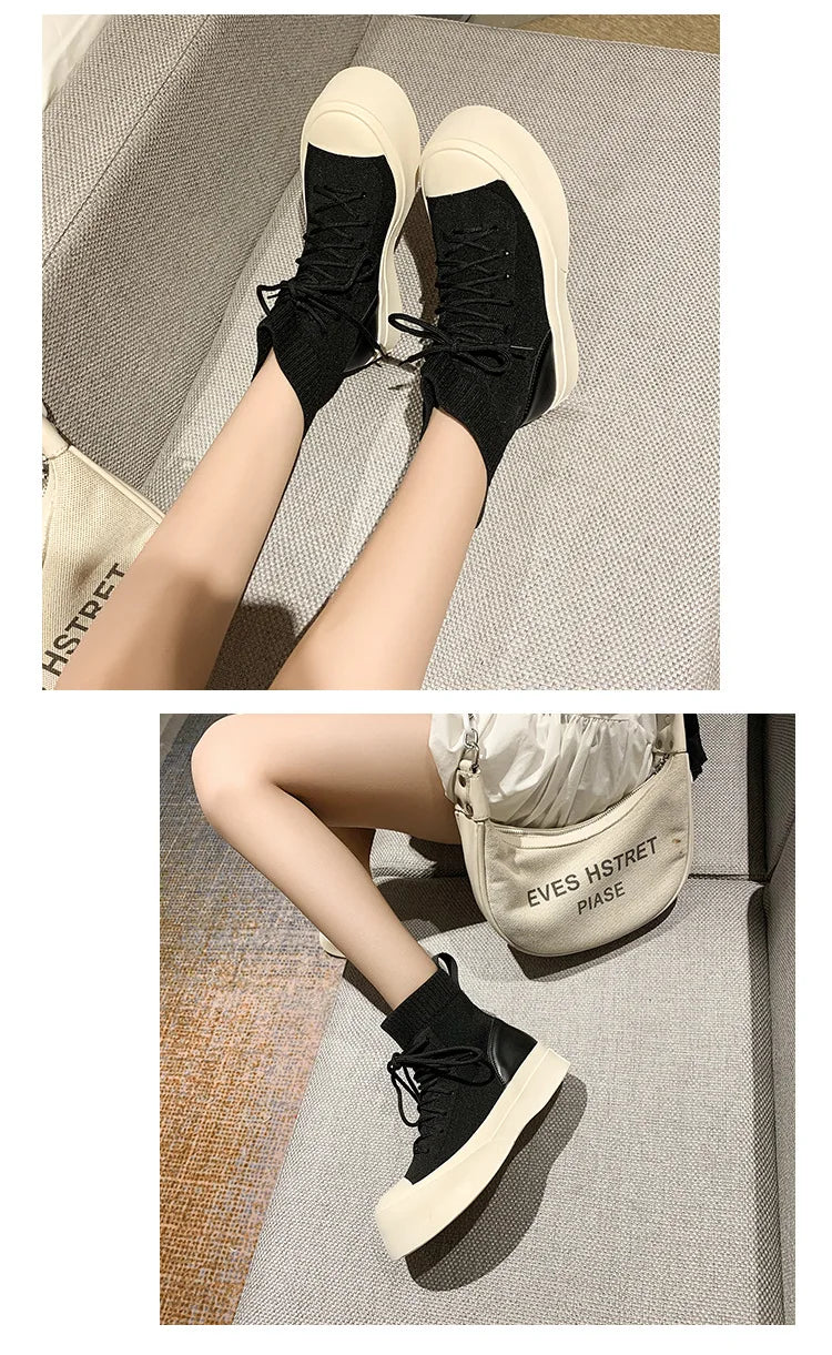Punky Lace Up Thick Rubber Motorcycle Ankle High Shoes My She Shop
