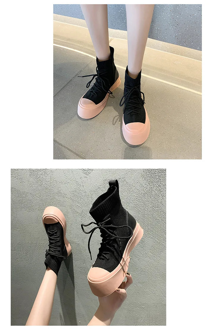 Punky Lace Up Thick Rubber Motorcycle Ankle High Shoes My She Shop