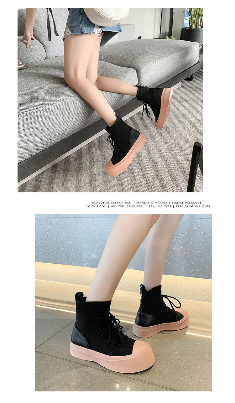 Punky Lace Up Thick Rubber Motorcycle Ankle High Shoes My She Shop