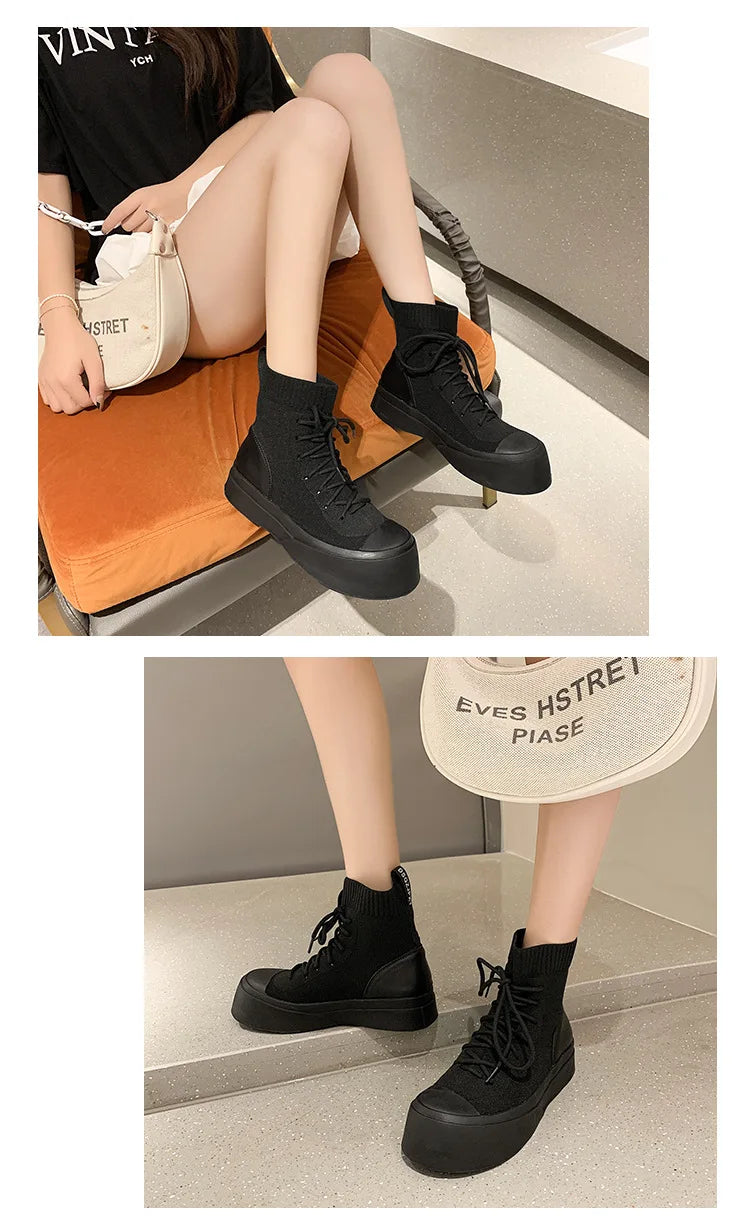 Punky Lace Up Thick Rubber Motorcycle Ankle High Shoes My She Shop