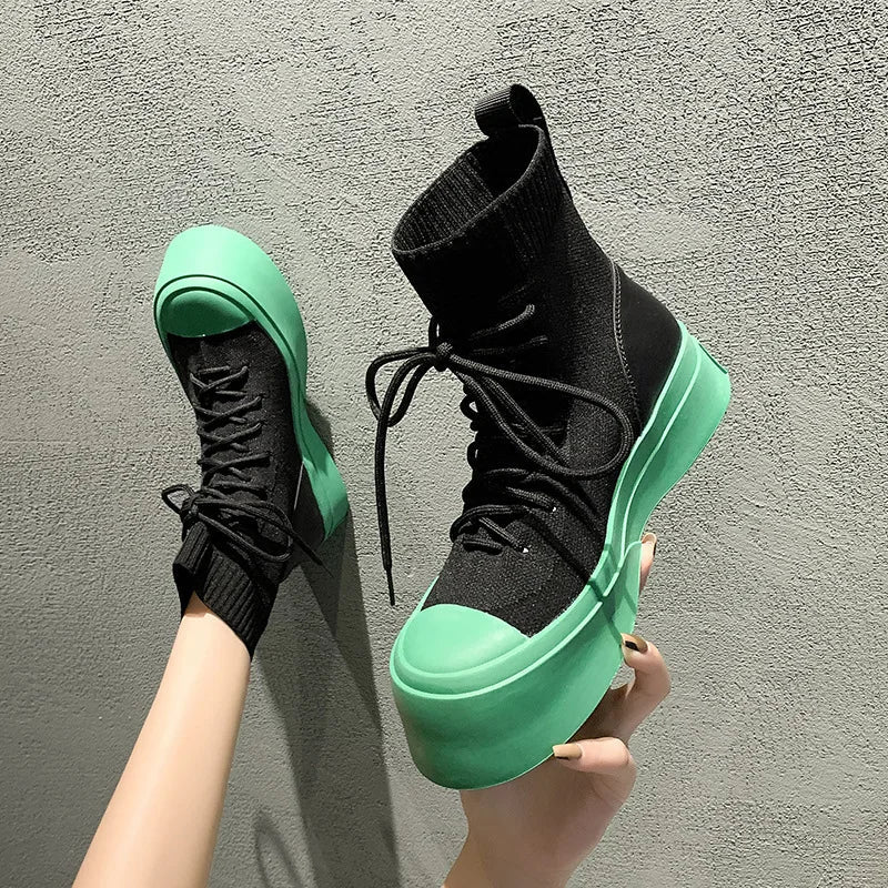 Punky Lace Up Thick Rubber Motorcycle Ankle High Shoes My She Shop