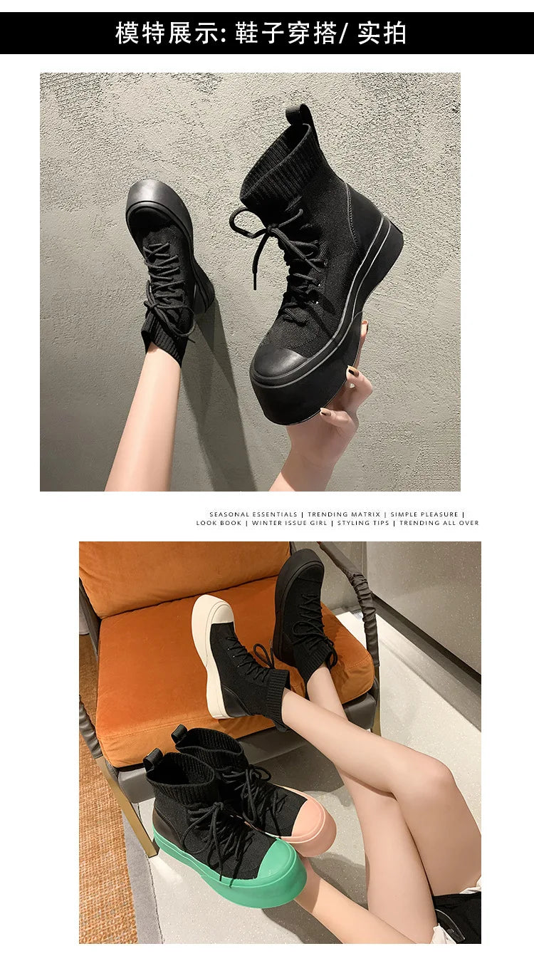 Punky Lace Up Thick Rubber Motorcycle Ankle High Shoes My She Shop