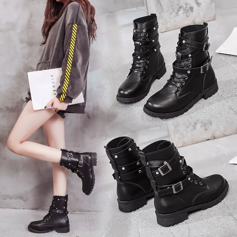 Bountiful Buckle Lace Up Ankle Boots My She Shop