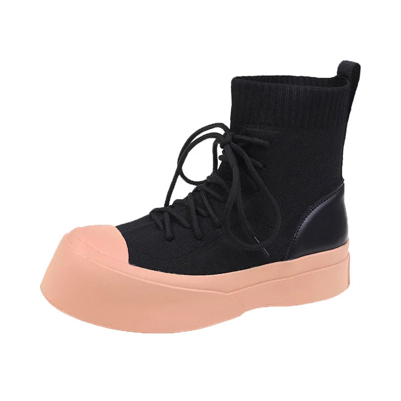 Punky Lace Up Thick Rubber Motorcycle Ankle High Shoes My She Shop