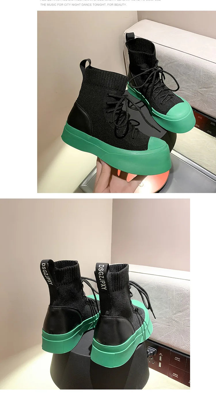 Punky Lace Up Thick Rubber Motorcycle Ankle High Shoes My She Shop