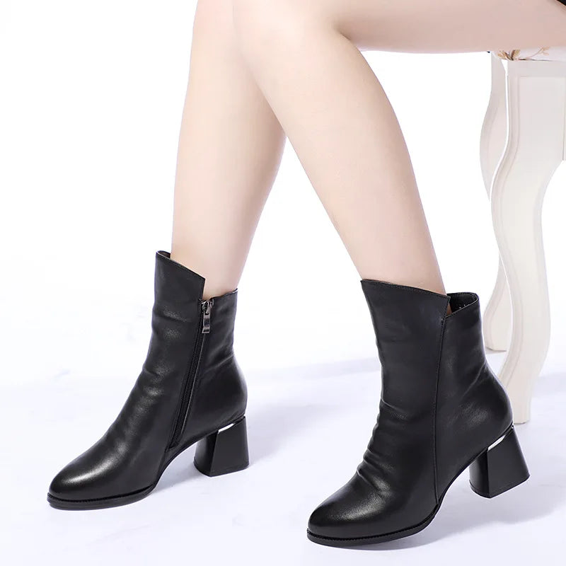 Luscious Leather High Front Side Zip Ankle Boots My She Shop