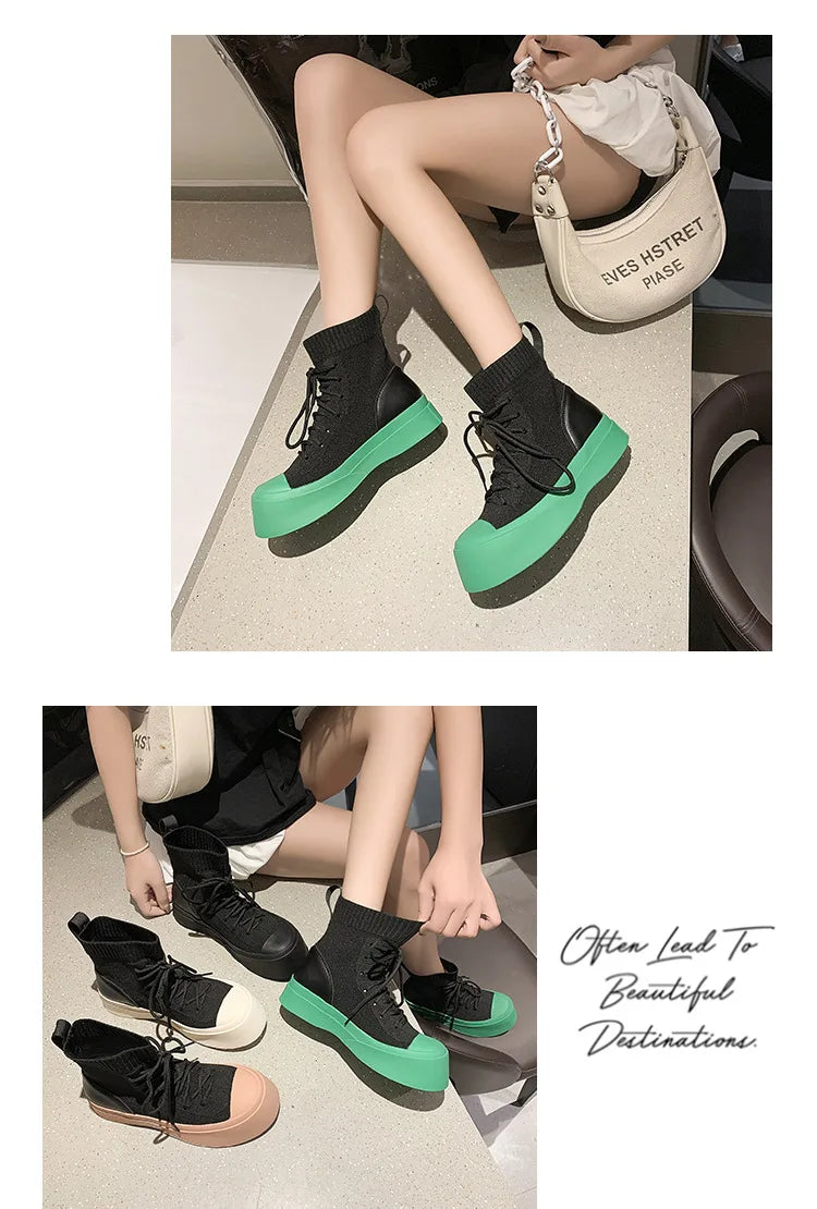 Punky Lace Up Thick Rubber Motorcycle Ankle High Shoes My She Shop