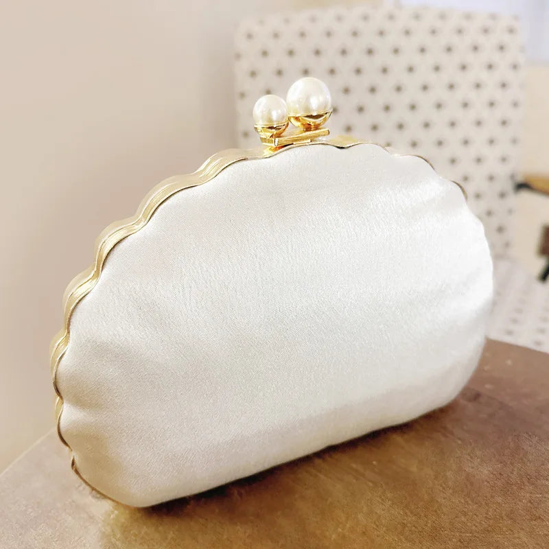 Vintage Shell Shape Silk Floral Design Clutch Bag My She Shop
