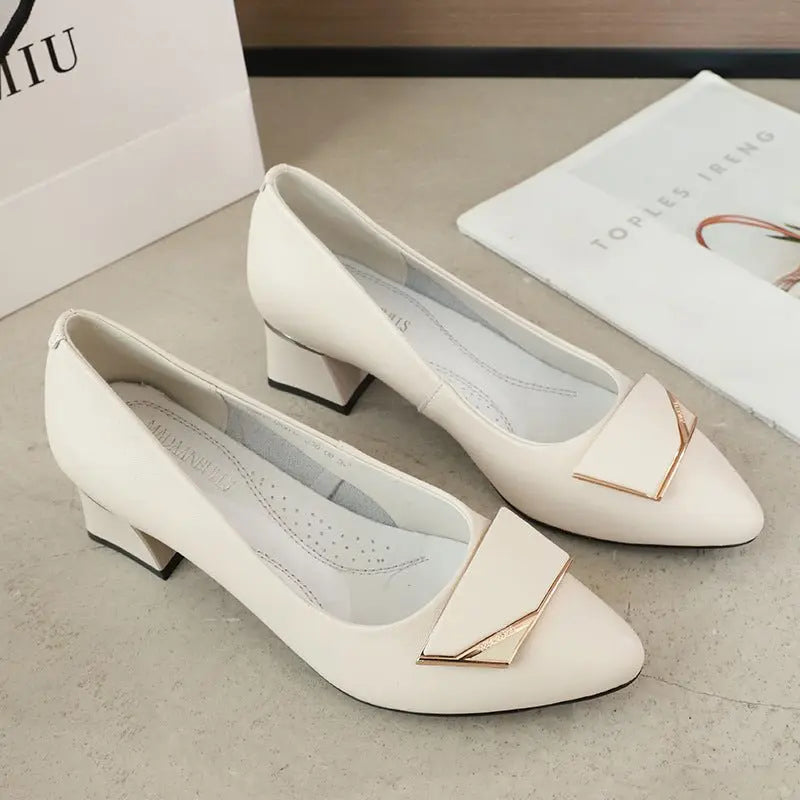 Lovely Leather Pointed Toe with Buckle Solid Color Low Heel Shoes - My She Shop