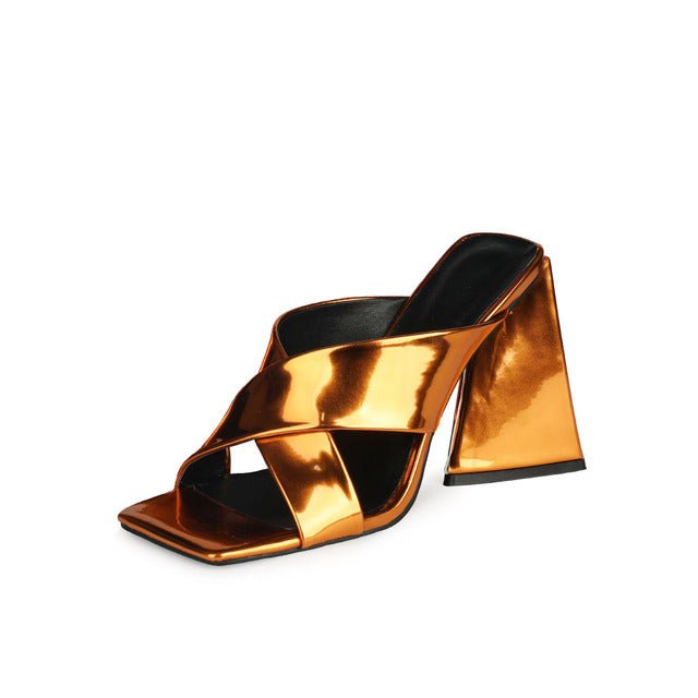 UNIQUE ELEGANT Mule-Style Chunky High Heel Square Toe Sandal Shoes - My She Shop