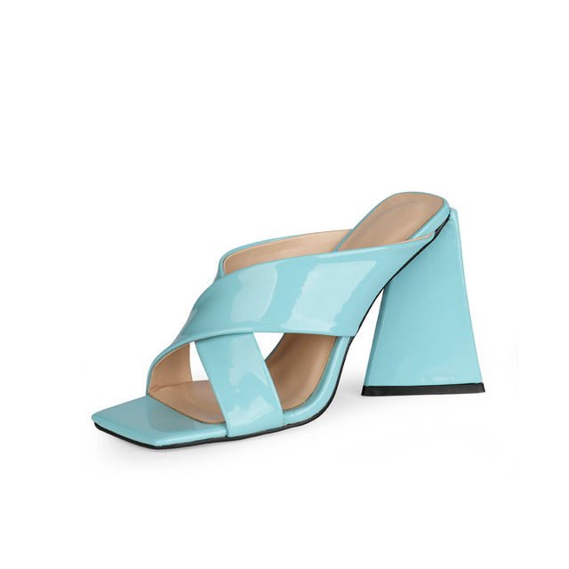 UNIQUE ELEGANT Mule-Style Chunky High Heel Square Toe Sandal Shoes - My She Shop