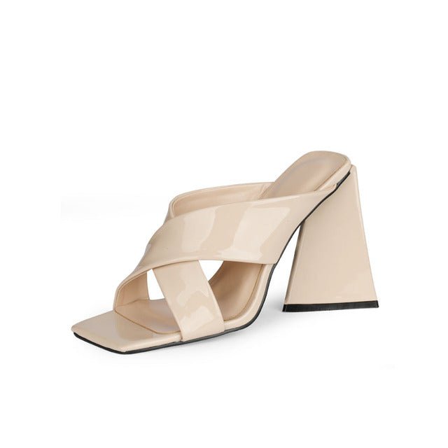 UNIQUE ELEGANT Mule-Style Chunky High Heel Square Toe Sandal Shoes - My She Shop