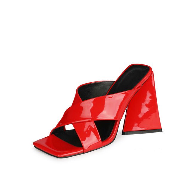 UNIQUE ELEGANT Mule-Style Chunky High Heel Square Toe Sandal Shoes - My She Shop