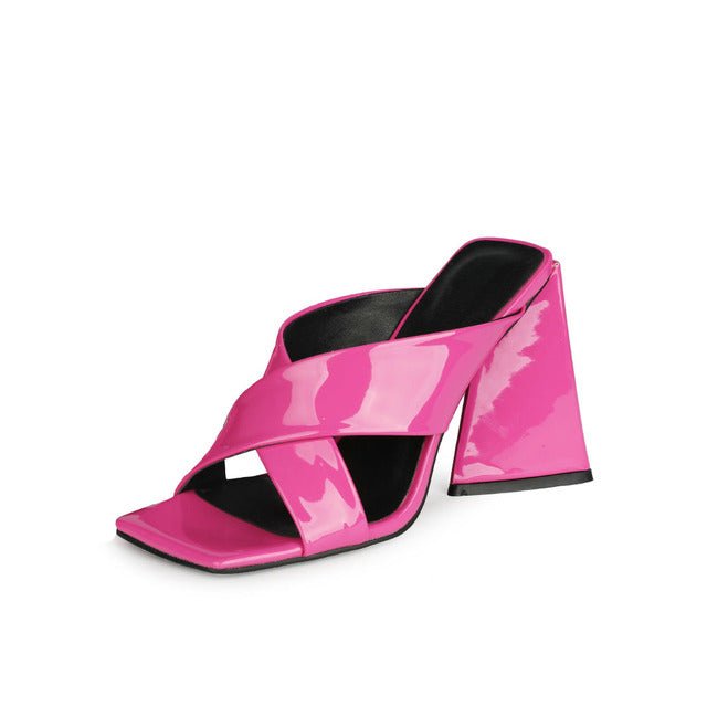 UNIQUE ELEGANT Mule-Style Chunky High Heel Square Toe Sandal Shoes - My She Shop