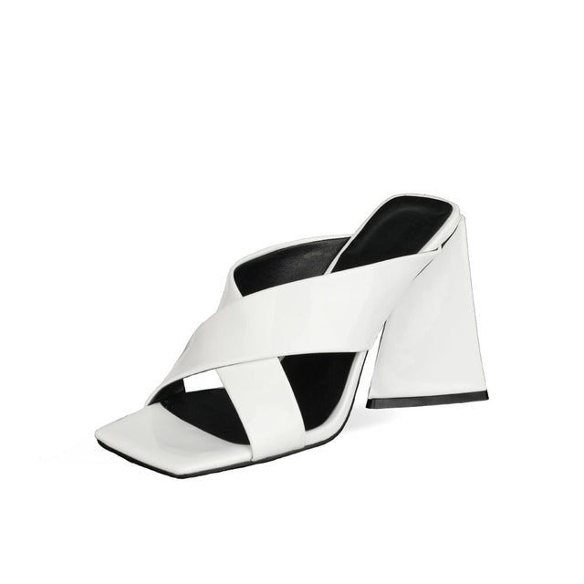 UNIQUE ELEGANT Mule-Style Chunky High Heel Square Toe Sandal Shoes - My She Shop