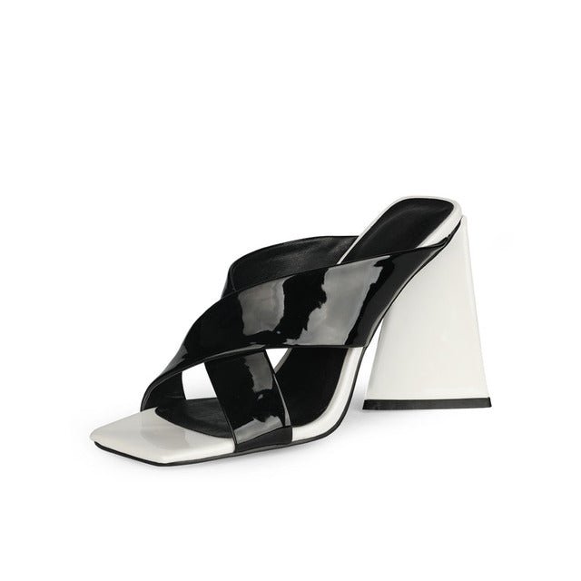 UNIQUE ELEGANT Mule-Style Chunky High Heel Square Toe Sandal Shoes - My She Shop
