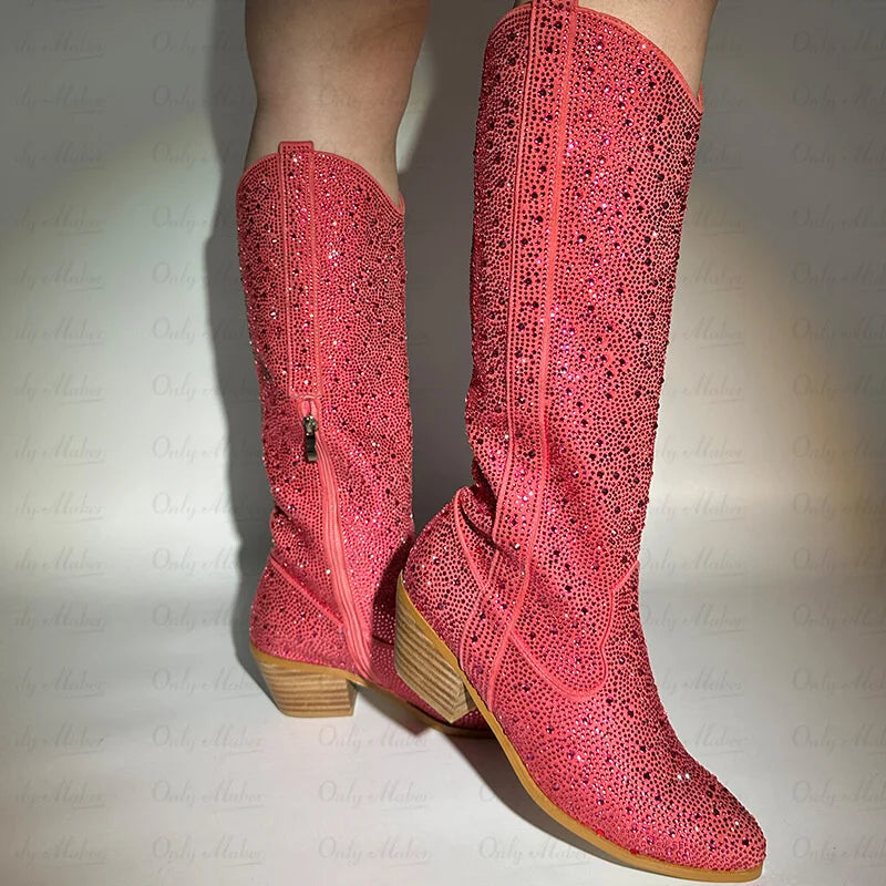 ONLY MAKER Pink Rhinestone Western Boots