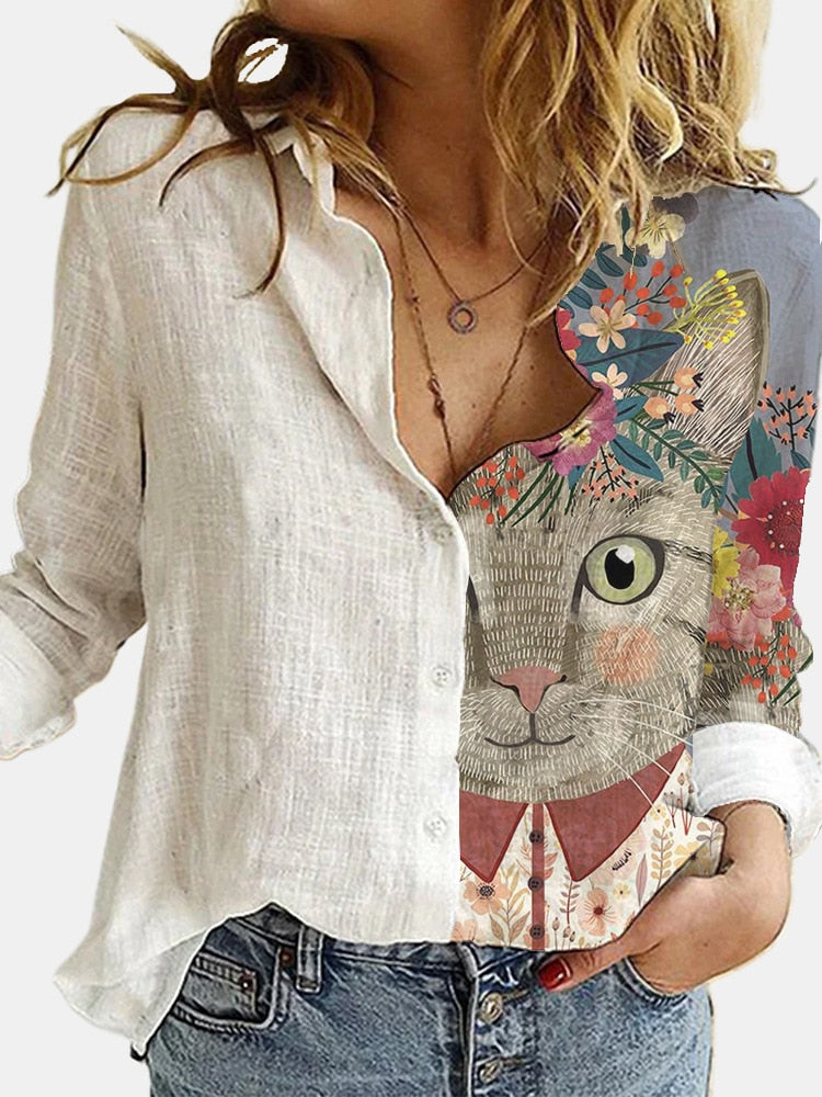 ETST WENDY Digital Print Button Down Linen Shirt - My She Shop