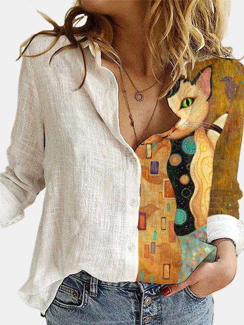 ETST WENDY Digital Print Button Down Linen Shirt - My She Shop