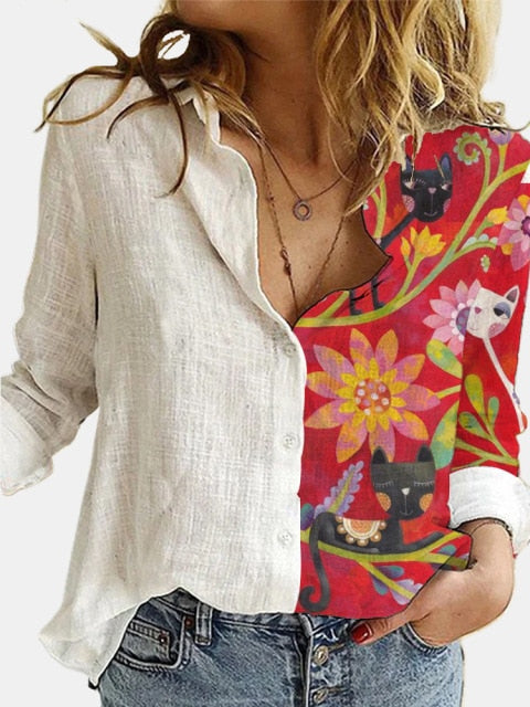 ETST WENDY Digital Print Button Down Linen Shirt - My She Shop