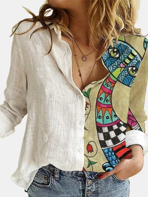 ETST WENDY Digital Print Button Down Linen Shirt - My She Shop