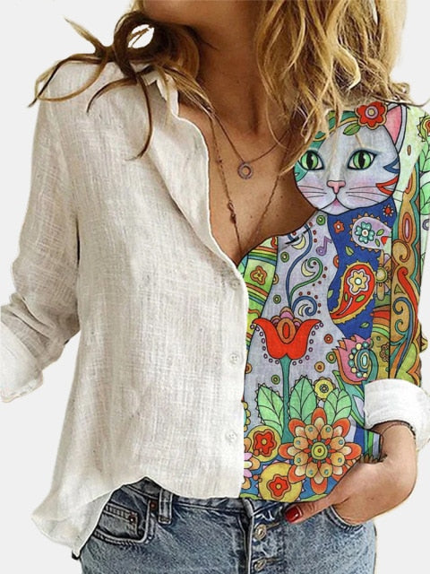 ETST WENDY Digital Print Button Down Linen Shirt - My She Shop