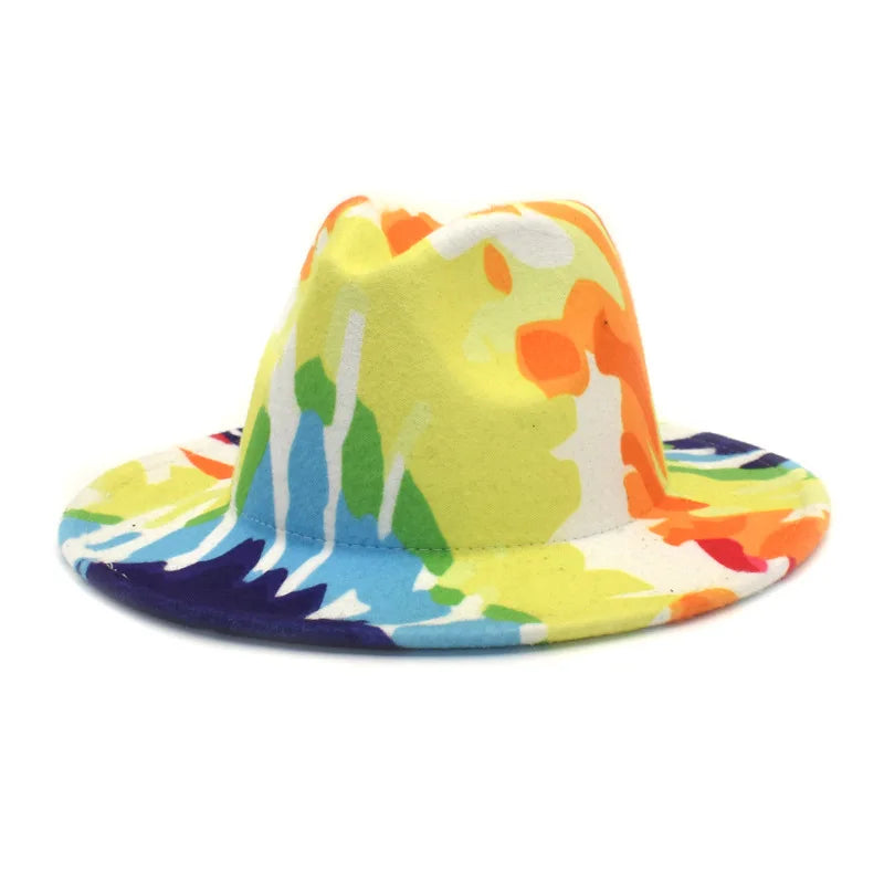 Tie-Dye Wide Brim Fedora Hat