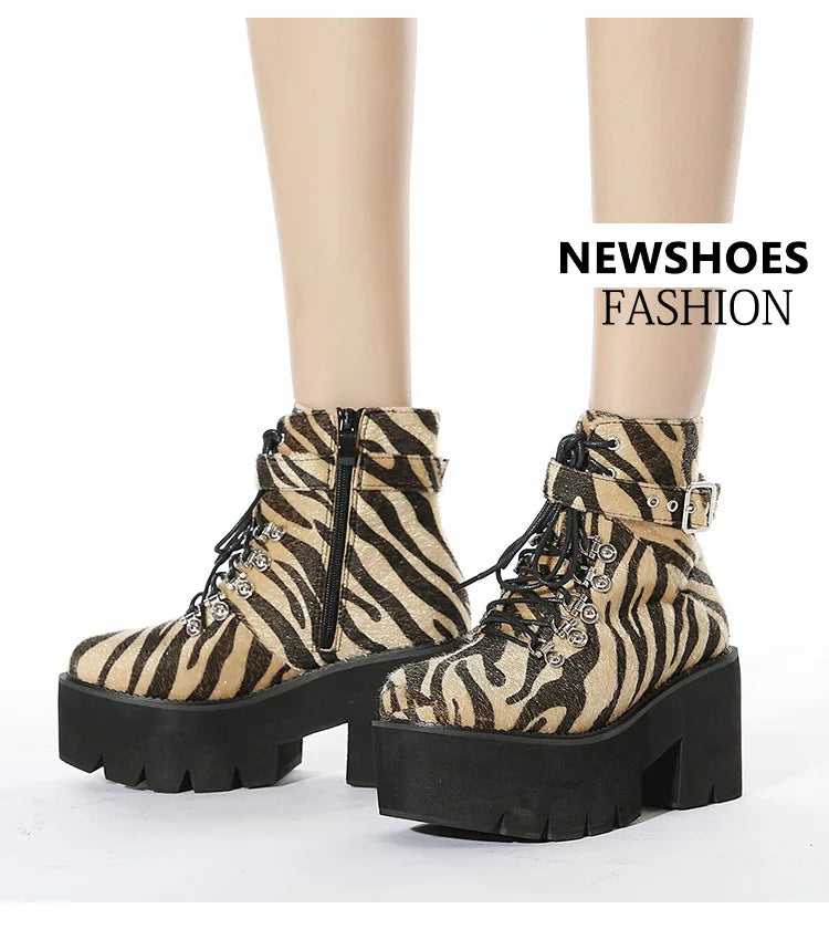 Luscious Leopard High Chunky Heel Platform Ankle Boots