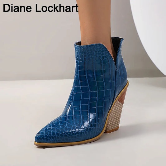 DIANE LOCKHART Western Style Ankle Super High Heel Booty Shoes