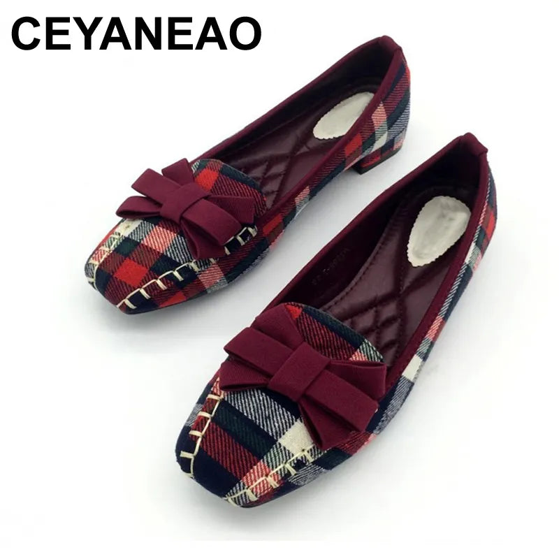 CEYANEAO Gingham Fab Flat Shoes