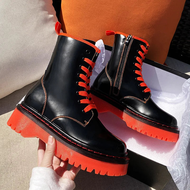 Motorcycle MaMa Casual Lace Up Side Zip Ankle Boots