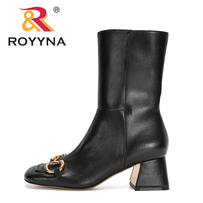 ROYYNA Sweet Soft Fashion Buckle Side Zip Mid-Calf Boots