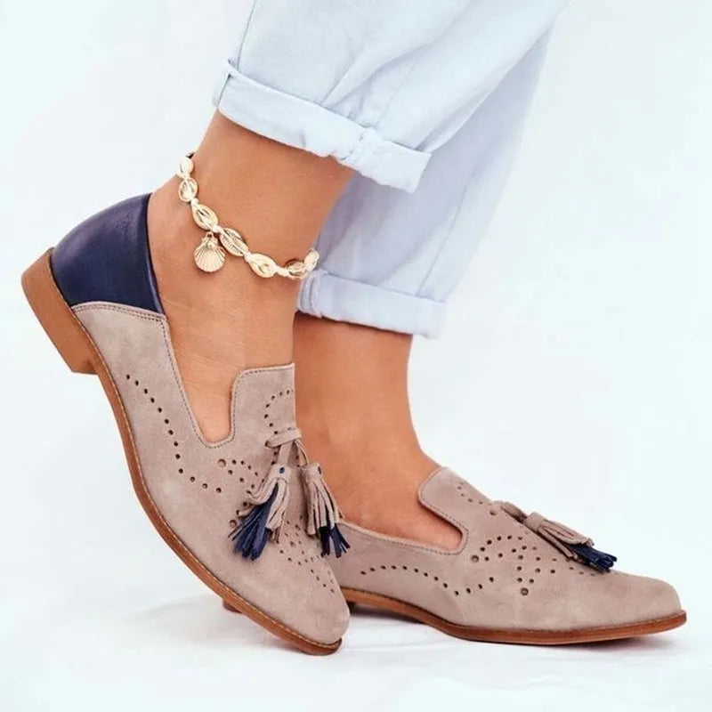 COMEMORE Genuine Leather Pointed Tassel Toe Loafer Shoes