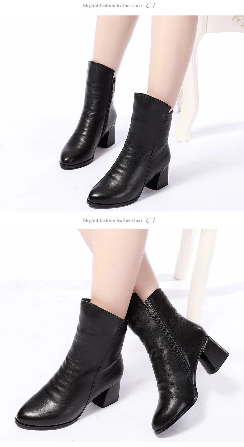 Luscious Leather High Front Side Zip Ankle Boots