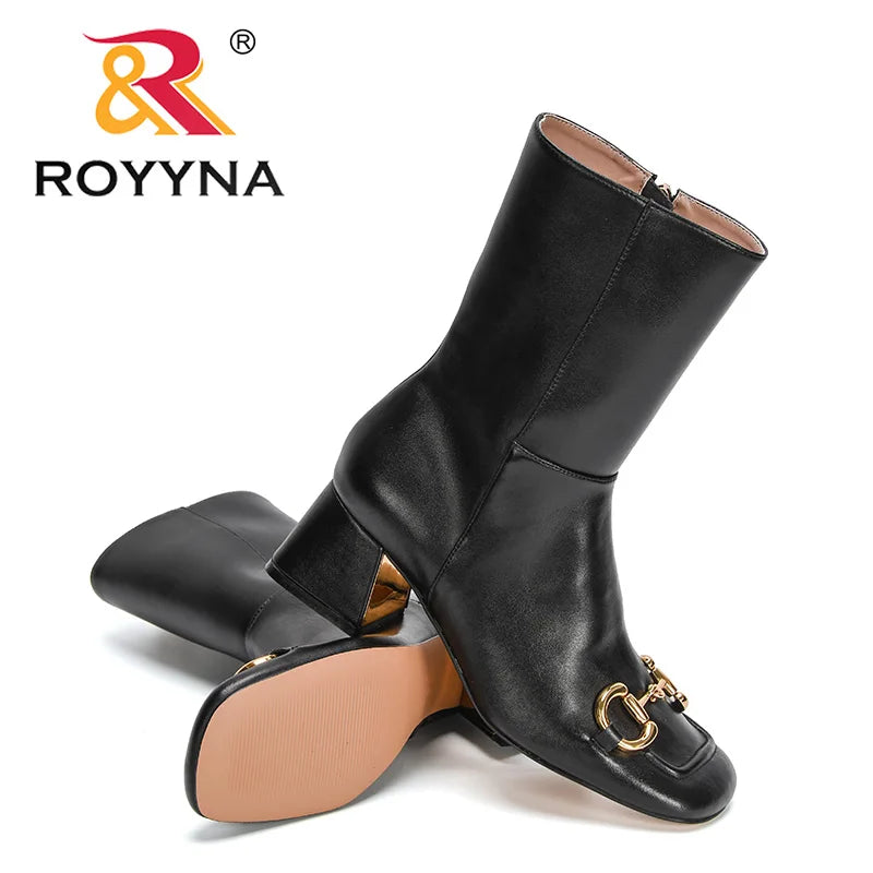 ROYYNA Sweet Soft Fashion Buckle Side Zip Mid-Calf Boots