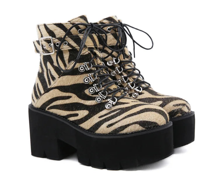 Luscious Leopard High Chunky Heel Platform Ankle Boots