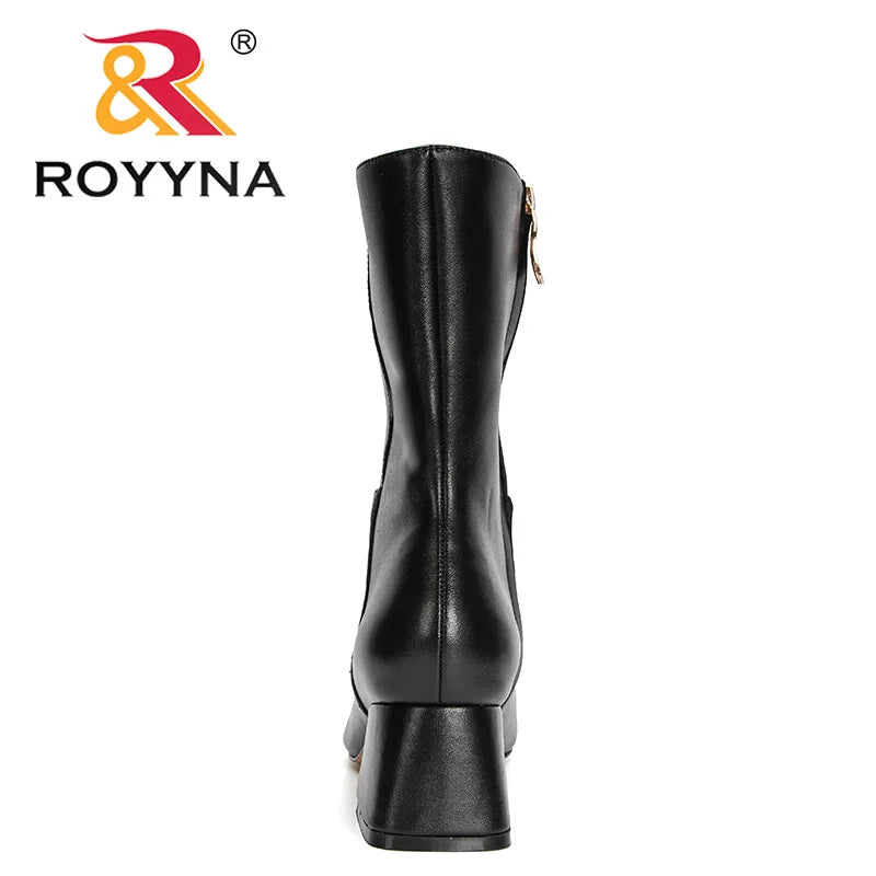 ROYYNA Sweet Soft Fashion Buckle Side Zip Mid-Calf Boots