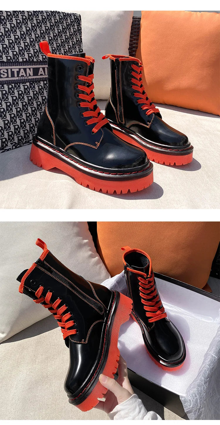 Motorcycle MaMa Casual Lace Up Side Zip Ankle Boots