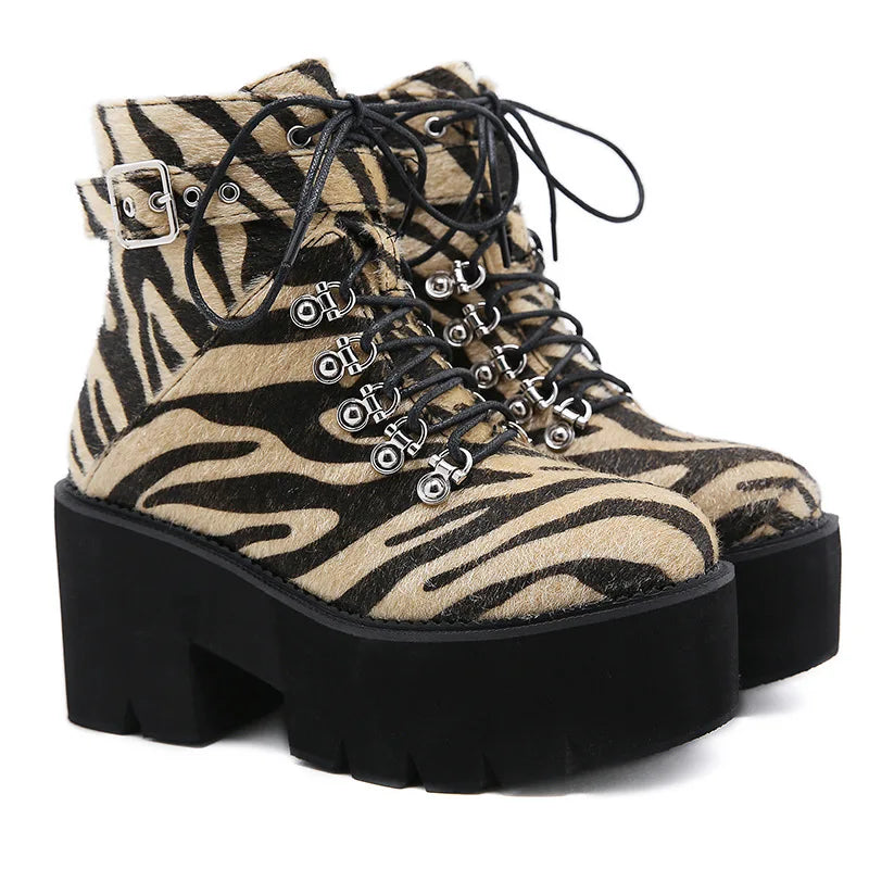 Luscious Leopard High Chunky Heel Platform Ankle Boots