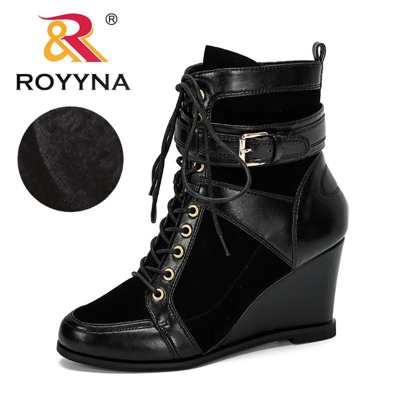 ROYYNA High Wedge Lace Up Ankle Boots