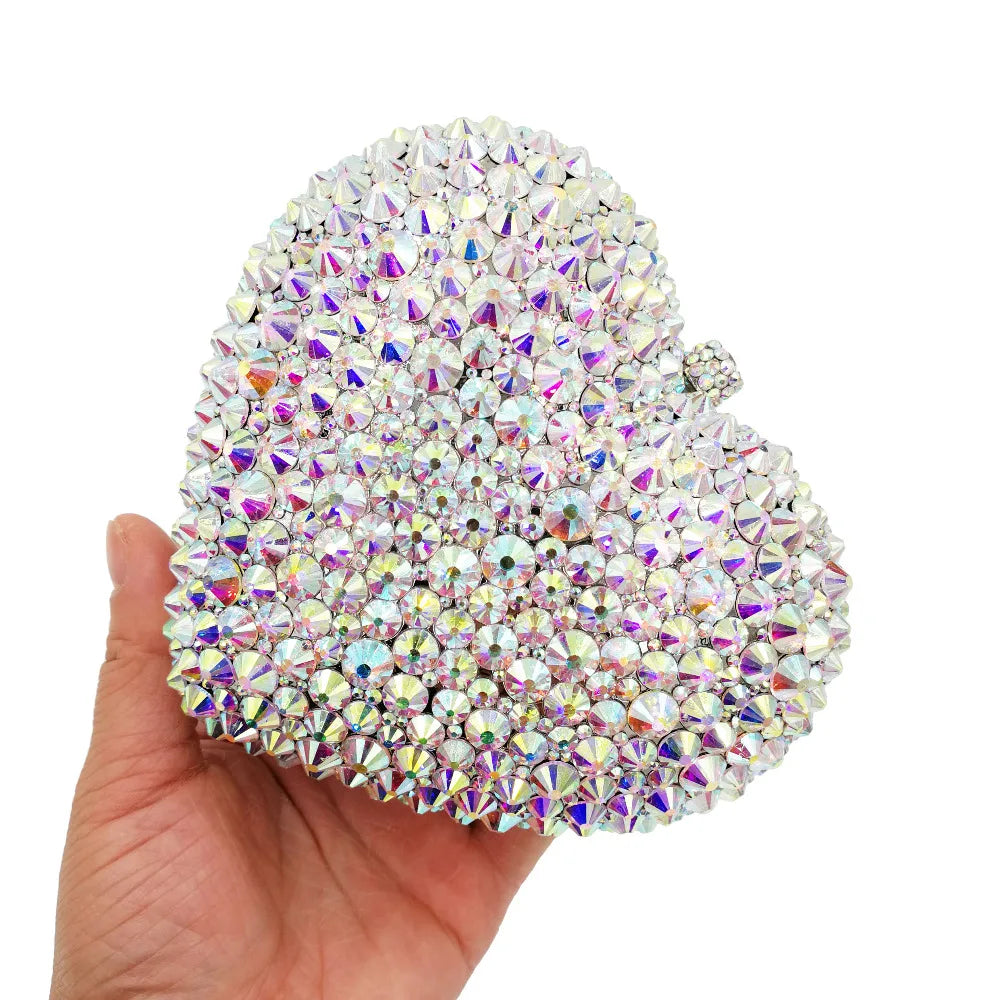 Heart Shape Silver Shine Luxury Clutch Evening Bag