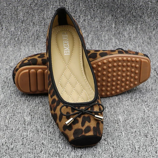 JELLYFOND Joyously Comfy Leopard Print Ballet Flat Shoes