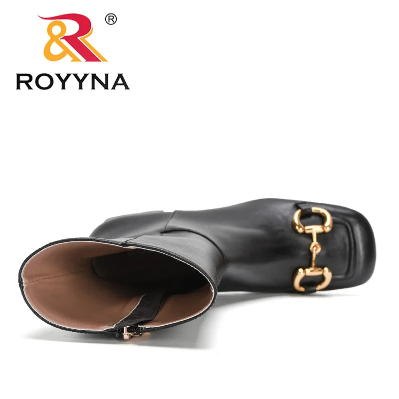 ROYYNA Sweet Soft Fashion Buckle Side Zip Mid-Calf Boots