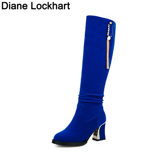 DIANE LOCKHART Classic Velvet Knee High Fashion Boots