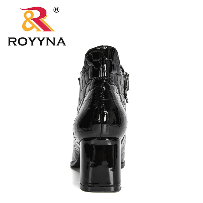 ROYYNA Patent Leather Casual Pointed Toe High Heel Ankle Boots