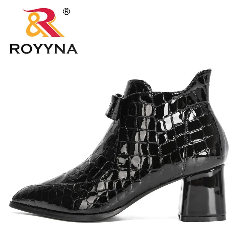 ROYYNA Patent Leather Casual Pointed Toe High Heel Ankle Boots