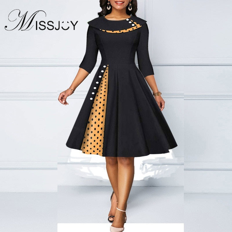 MISSJOY Elegant A-line Knee-Length Swing Dress - My She Shop