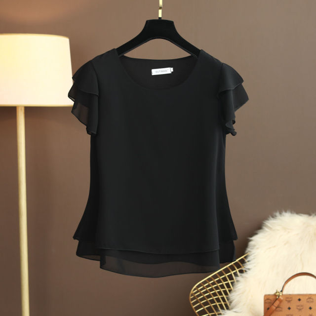 New Summer Women Blouse Loose O-Neck Chiffon Shirt Female Short Sleeve Blouse Oversized Shirts womens tops and blouses Top - My She Shop